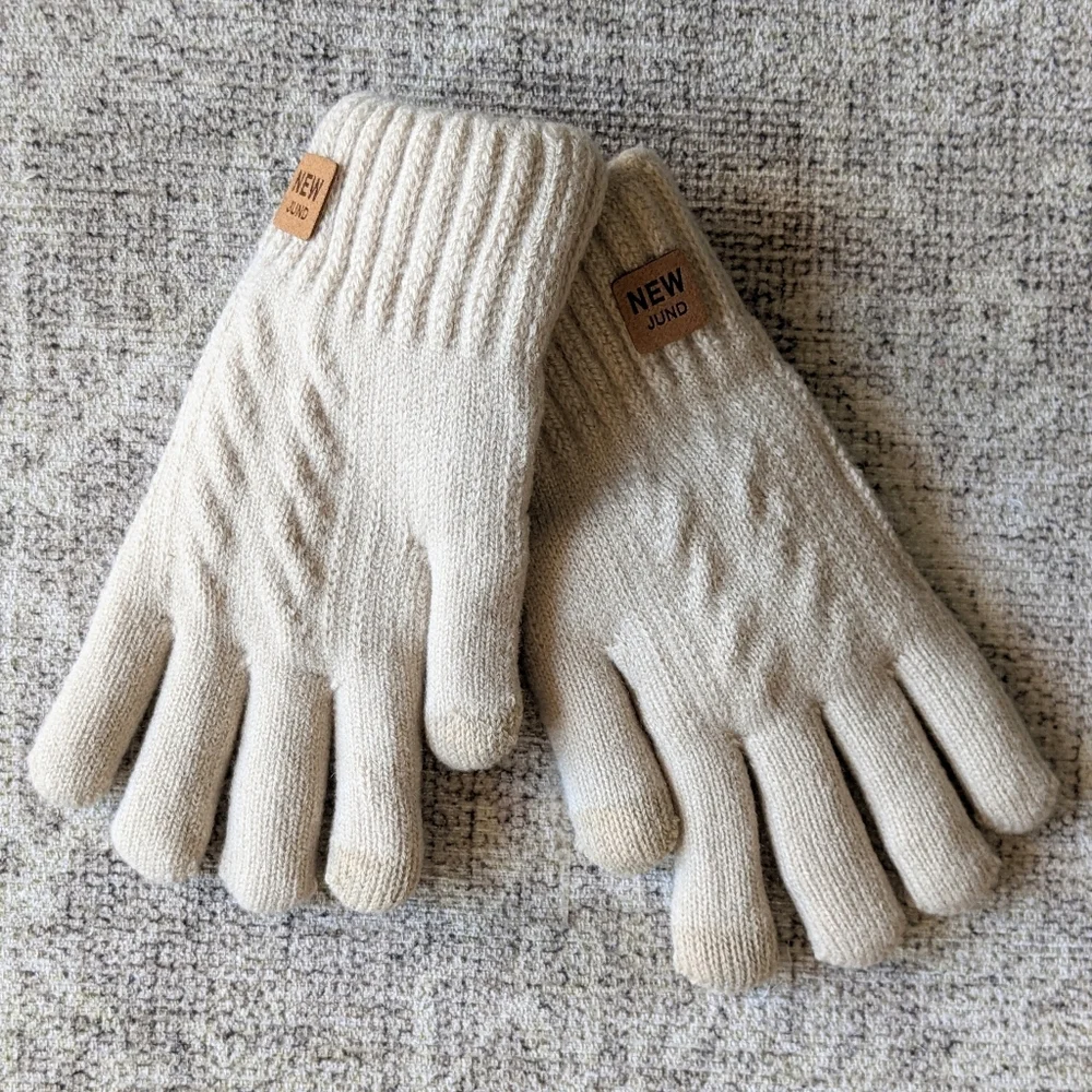 Elegant thickened Double-layer Knitted Gloves Beige